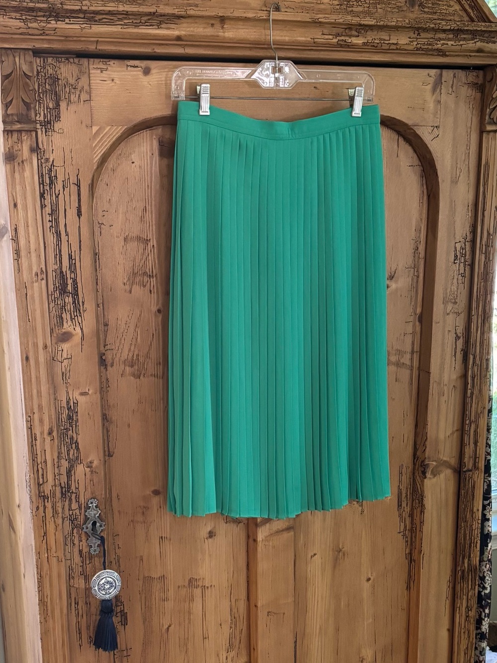 J.CREW Women's Green Pleated Chiffon Lined Midi Skirt Size 2 NWOT